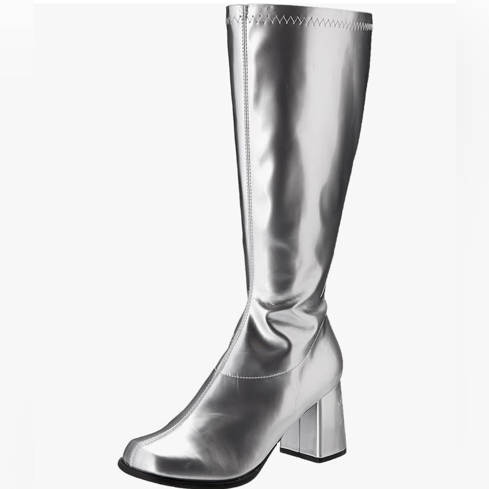 NWT Silver Go-Go Chunky Heel Boots - size 9